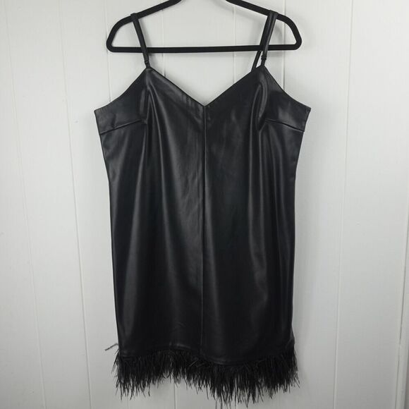 Lamarque Womens Mollie Faux Leather Feather Trim Sleeveless Slip Dress X-Large - Picture 7 of 10